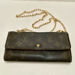(SOLD) Louis Vuitton Brown Mono Coated Canvas Long Wallet-Crossbody (9001AN)
